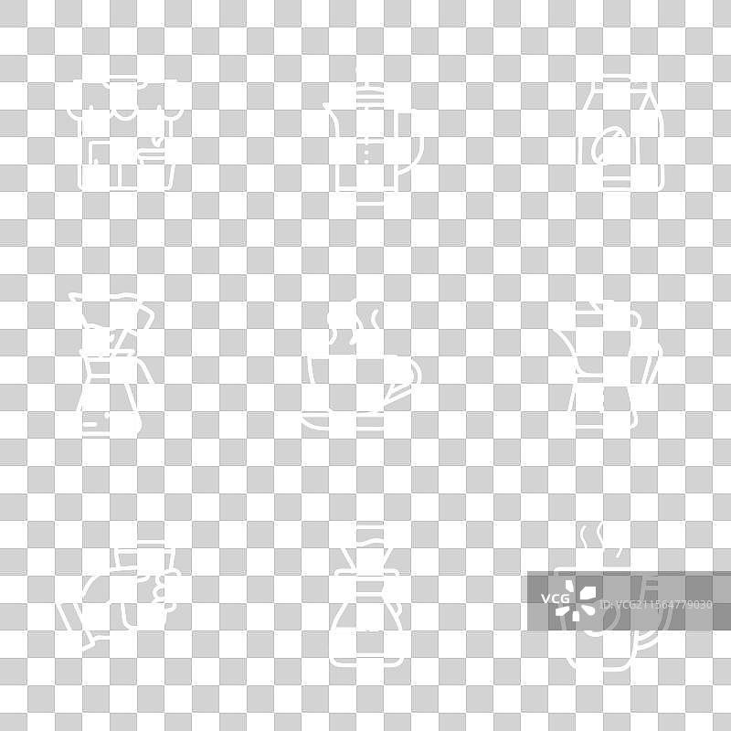 咖啡店线条艺术图标集：咖啡机和图片素材