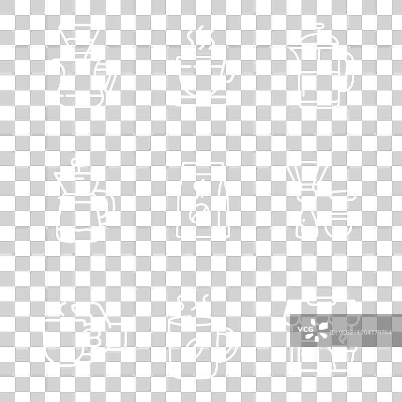 咖啡店线条艺术图标集：咖啡机和图片素材