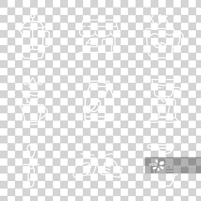 咖啡店线条艺术图标集：咖啡机和图片素材