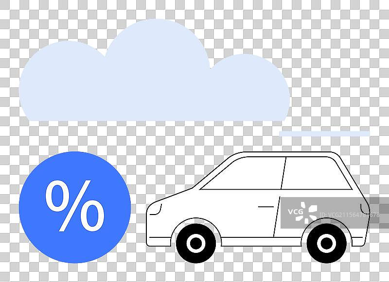 蓝色云朵下的汽车与百分比符号图片素材