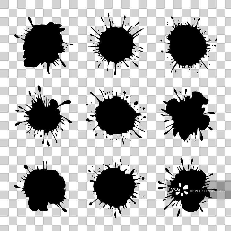 一组排列整齐的黑色墨水飞溅图片素材