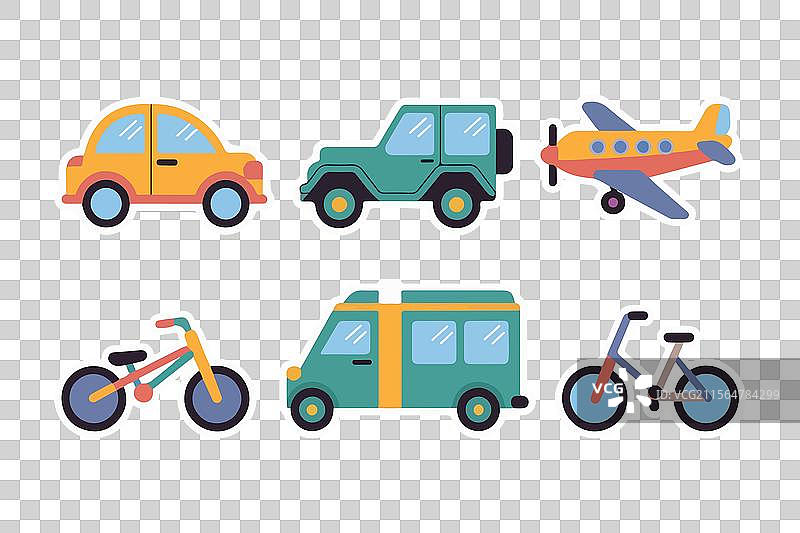 复古交通贴纸套装图片素材