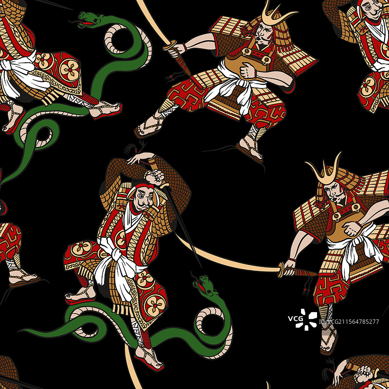 图形风格的武士无缝图案图片素材