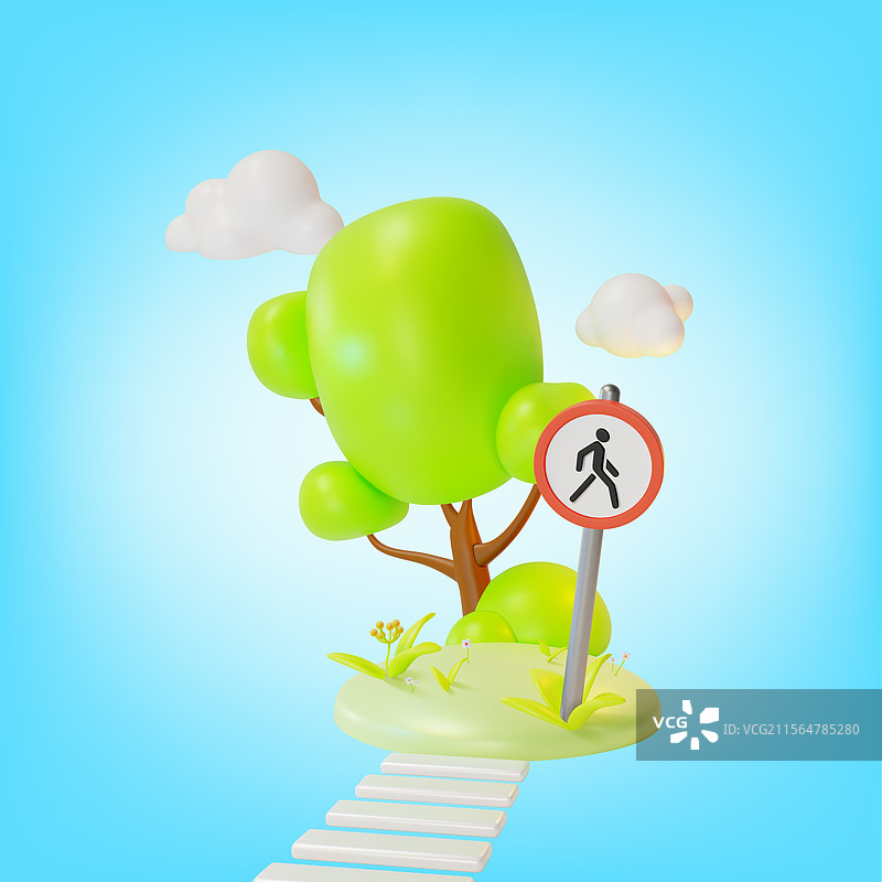 3D人行横道交通标志在地面上图片素材