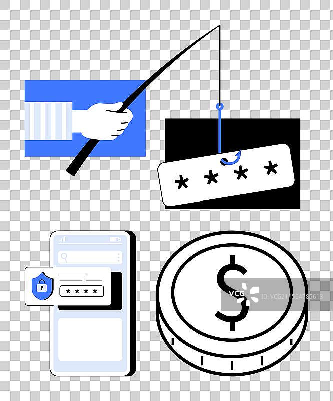 网络安全威胁与钓鱼密码图片素材