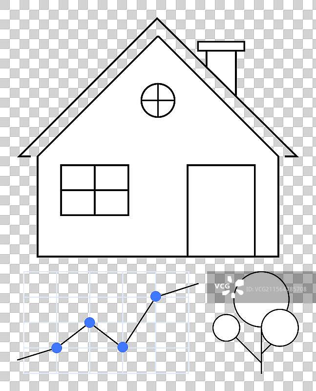 简约风格的房屋轮廓与成长图表图片素材