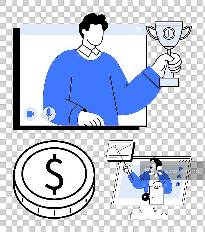 虚拟成功成就与财务奖杯图片素材