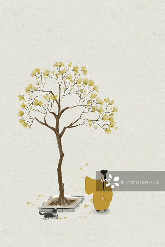 黄风铃木 水墨水彩书本书签封面插画图片素材