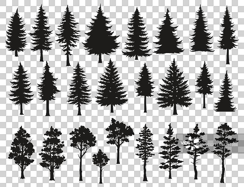 各种形状的多样化树木剪影图片素材