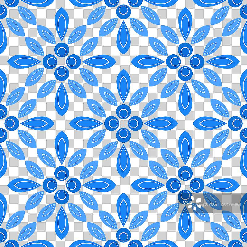 蓝色对角瓷砖民族植物无缝图案图片素材