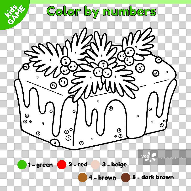 数字涂色页，主题为圣诞节圆环蛋糕图片素材