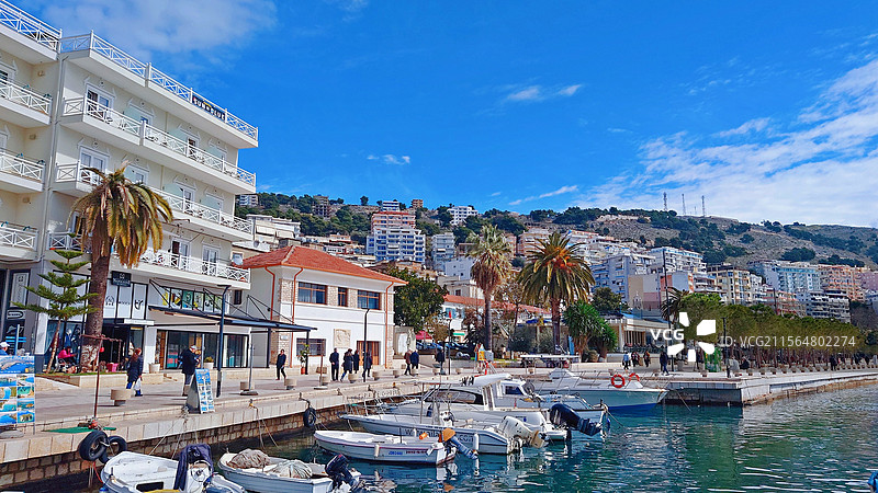 阿尔巴尼亚/萨兰达/欧洲/夜景/建筑/旅行/风光/风景/天空/海图片素材