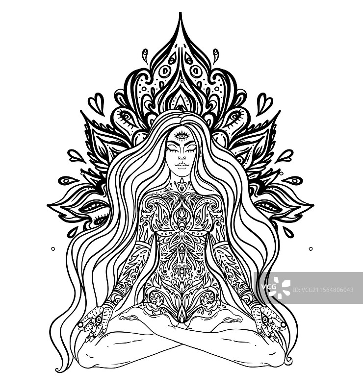 黑白华丽背景上的部落女神女孩图片素材