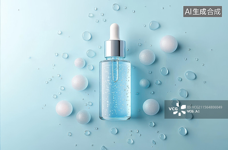 【AI数字艺术】蓝色系护肤品水润质感排列展示图片素材