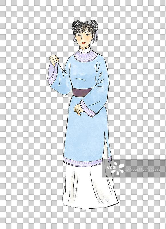 古代举着长柄扇的仆人婢女仕女。图片素材