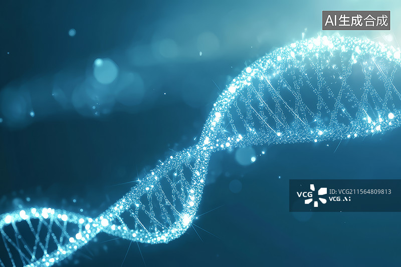【AI数字艺术】发光的DNA双螺旋结构图片素材