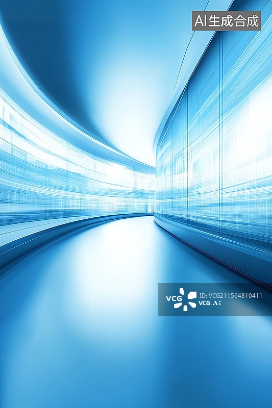 【AI数字艺术】抽象蓝色光速通道图片素材