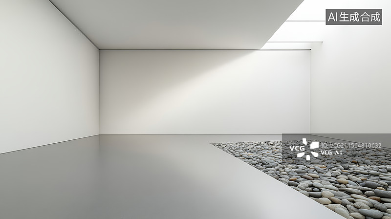 【AI数字艺术】现代室内空间中的鹅卵石装饰图片素材