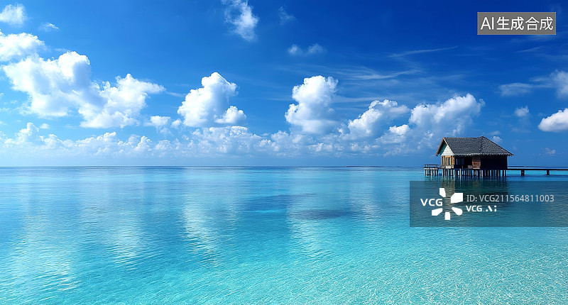 【AI数字艺术】热带海洋上的水上别墅图片素材