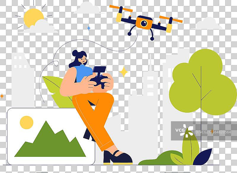 无人机摄影，展示一架带遥控器的无人机图片素材