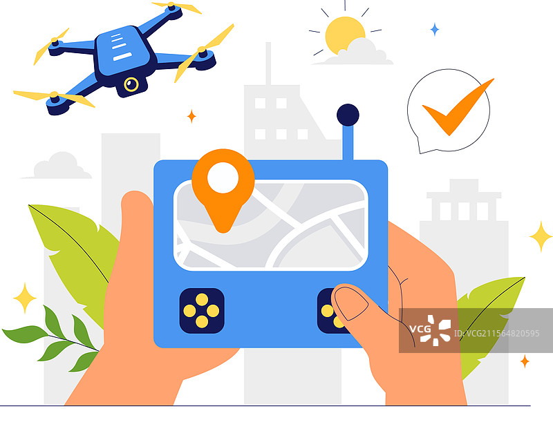 无人机摄影，展示一架带遥控器的无人机图片素材