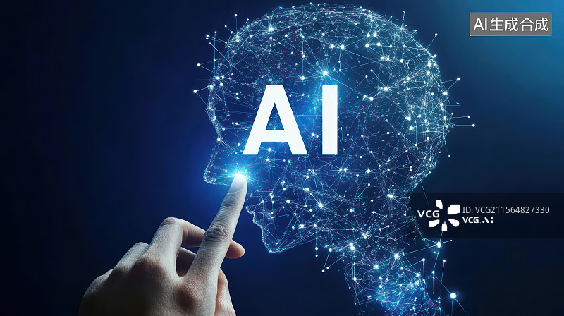 【AI数字艺术】AI与人类手指触碰科技场景图片素材