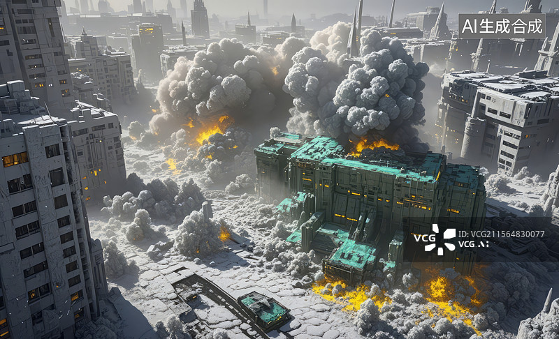 【AI数字艺术】未来城市爆炸现场图片素材