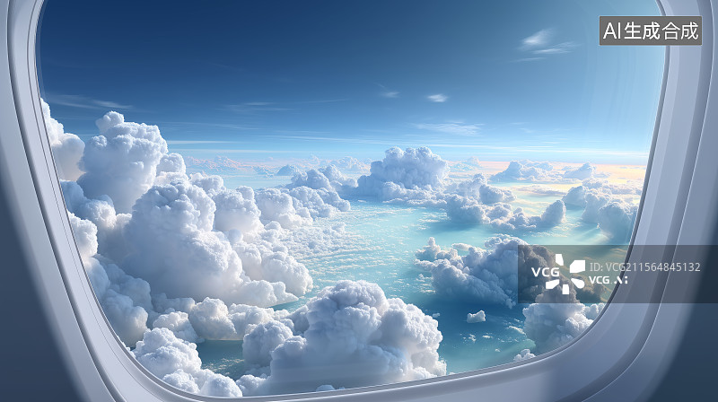 【AI数字艺术】飞机窗外的云海景色图片素材
