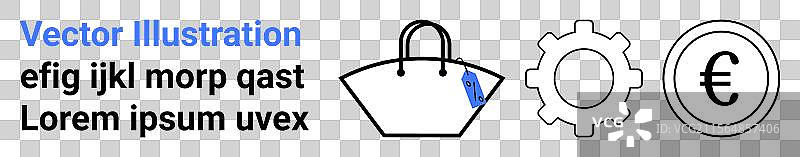 带标签的手提包、齿轮和欧元硬币图片素材