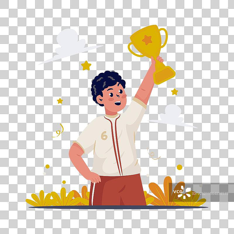 可爱男孩举着奖杯的设计图片素材