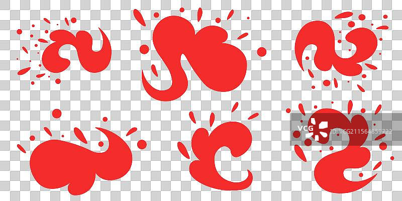 一组抽象的红色液体飞溅形状在白色背景上图片素材