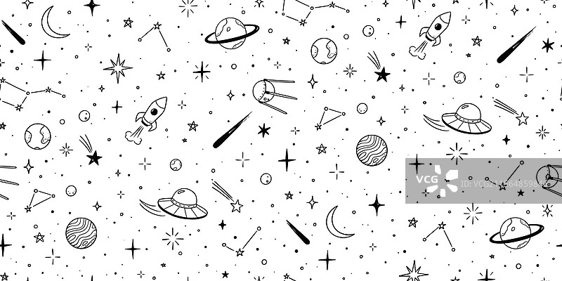 太空星系无缝图案手绘图片素材