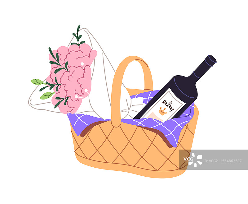 草编篮子里装着盛开的花束图片素材