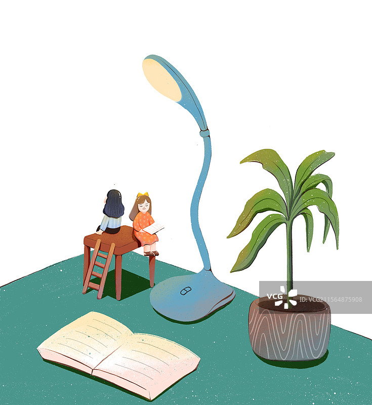 台灯下看书的女孩图片素材