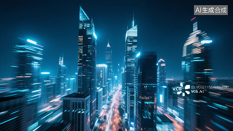 【AI数字艺术】冷色调都市之光图片素材