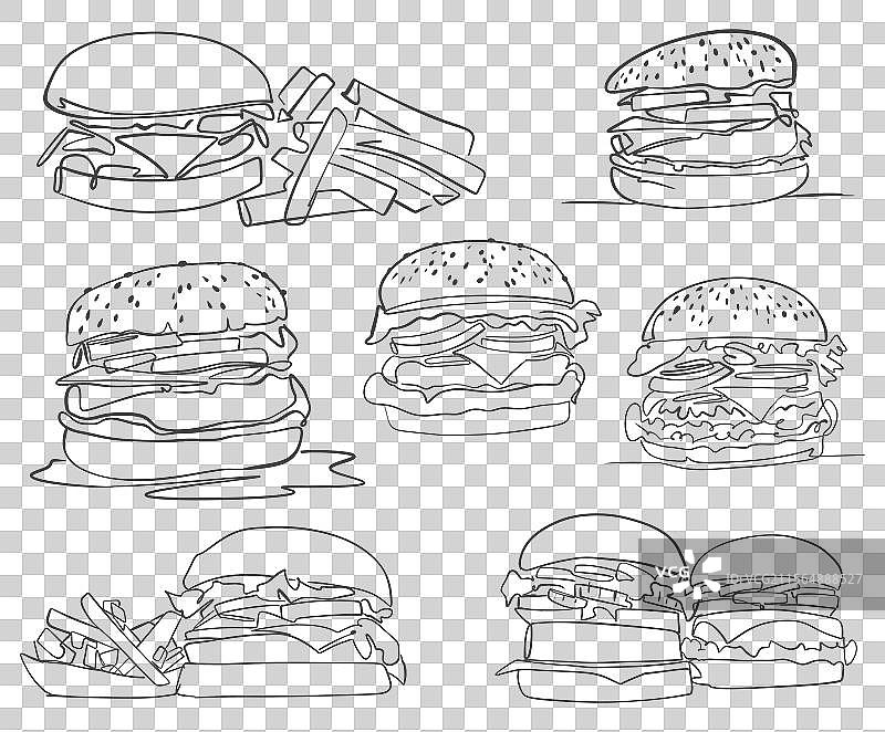 一幅黑白汉堡的素描放在一个图片素材