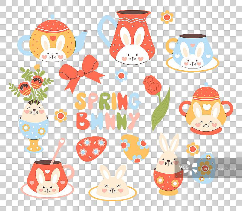 可爱的春季兔子和复活节装饰剪贴画图片素材