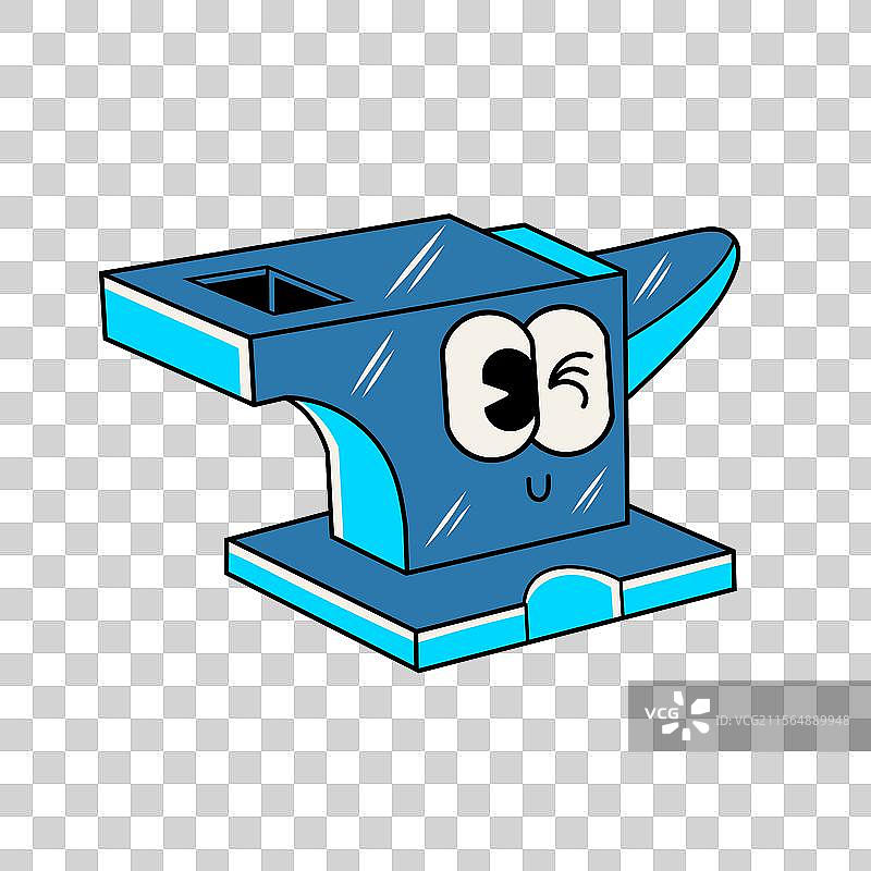 可爱的涂鸦角色与钢铁砧的贴纸图片素材