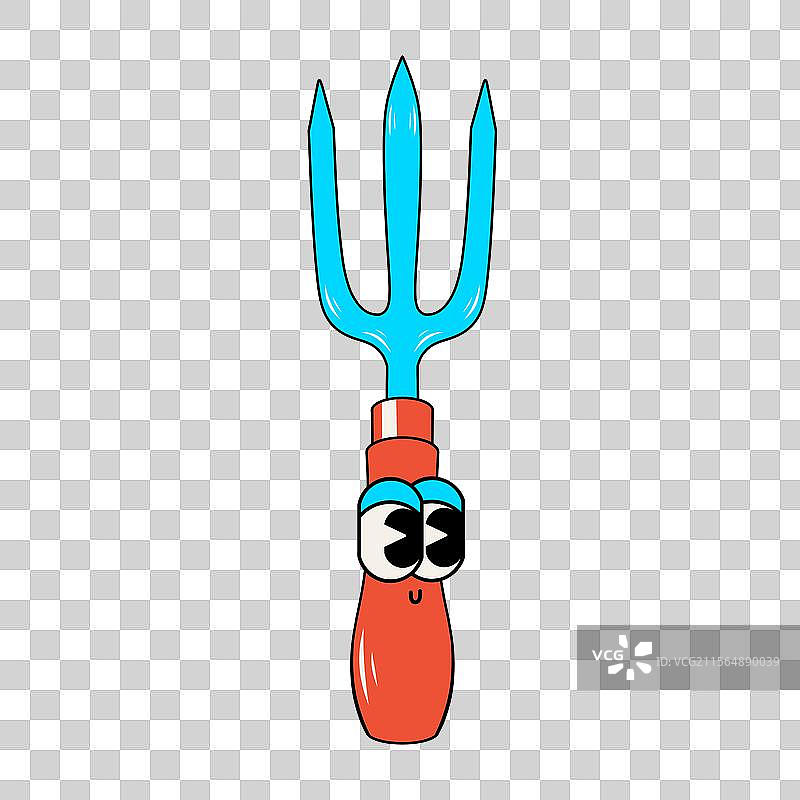 可爱的涂鸦角色与花园叉子贴纸图片素材