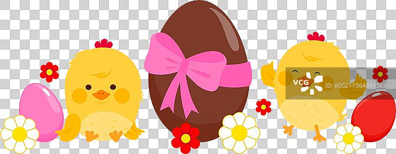 五彩缤纷的复活节彩蛋和可爱的鸡仔图片素材
