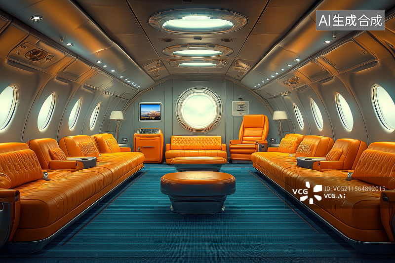【AI数字艺术】豪华飞机内部休息区图片素材