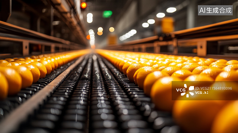 【AI数字艺术】生产线上的橙色球体图片素材