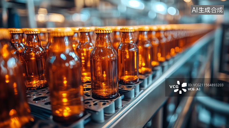 【AI数字艺术】啤酒瓶生产线图片素材