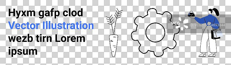 女人购物，手提购物袋，旁边有齿轮符号和植物图片素材