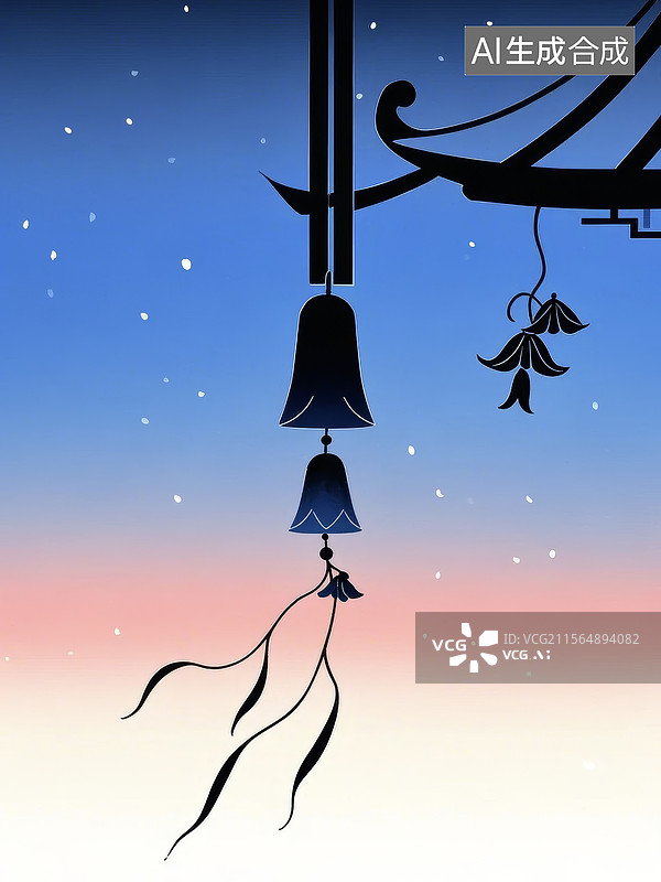 【AI数字艺术】风铃悬挂在夜空下的剪影图片素材