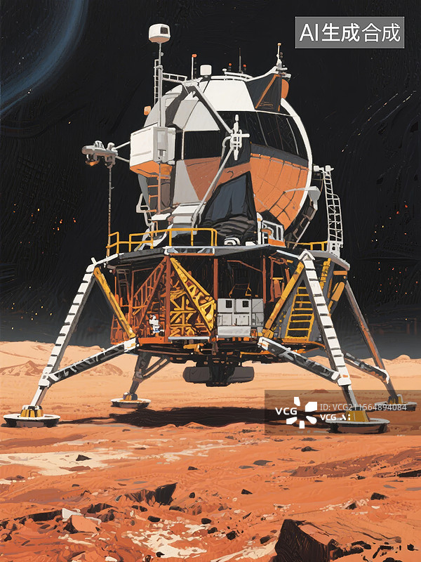【AI数字艺术】月球着陆器在红色星球表面图片素材