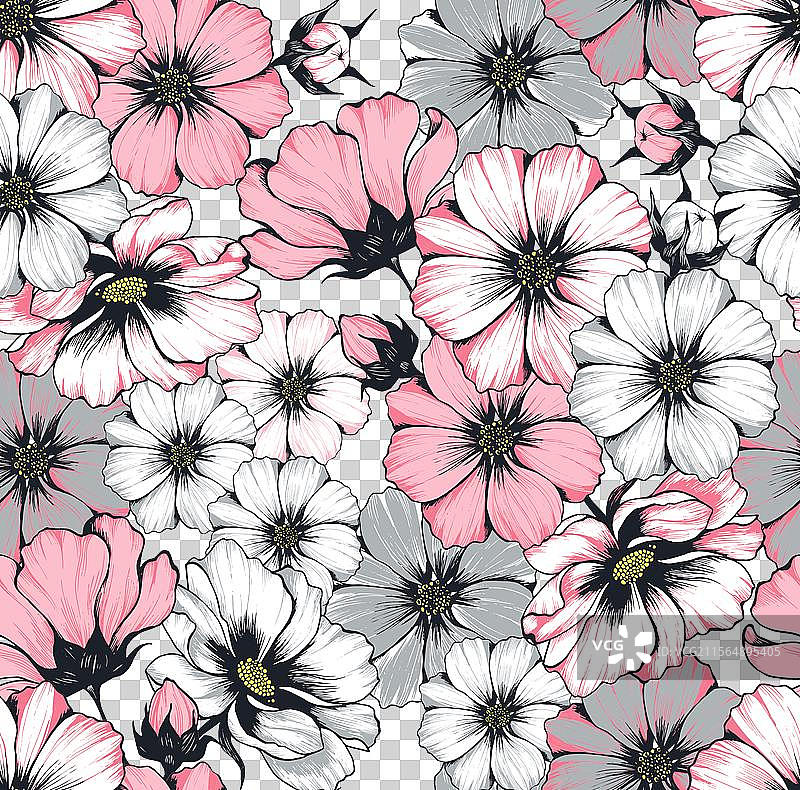 白色和粉色花朵无缝图案图片素材