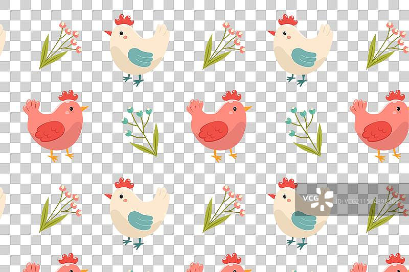 鸡和花的图案图片素材