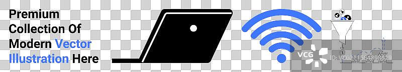 带有无线信号和数字漏斗的笔记本电脑图片素材
