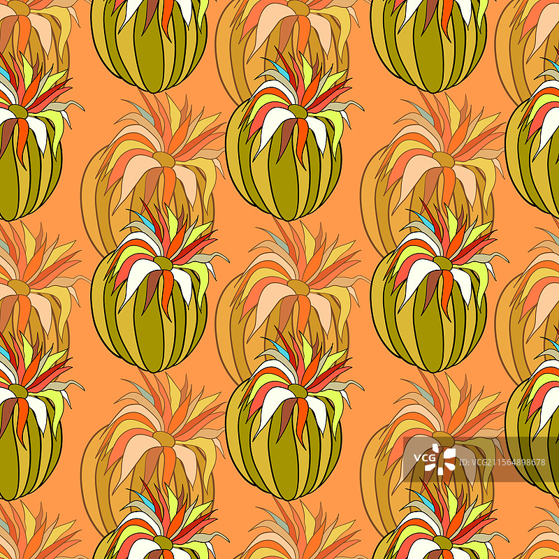 无缝图案，盛开的多肉植物仙人掌图片素材